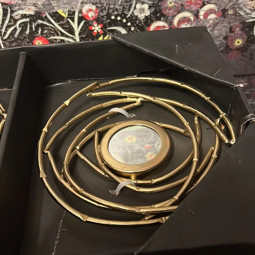New Set 3 Handcrafted in India Gold-Tone Metal Mirrored “Bird Nests” Wall Decor